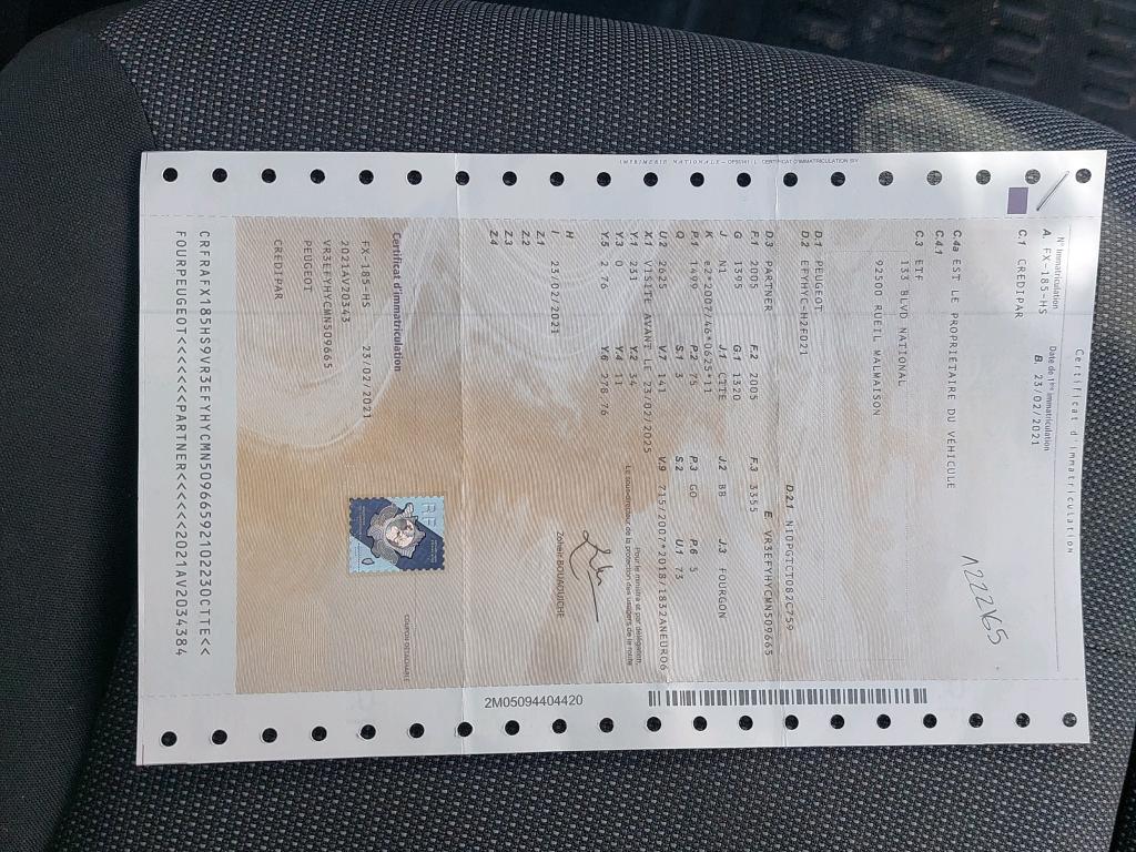 Peugeot PARTNER FOURGON STANDARD 650 KG BLUEHDI 100 S&S BVM5 PREMIUM 2021