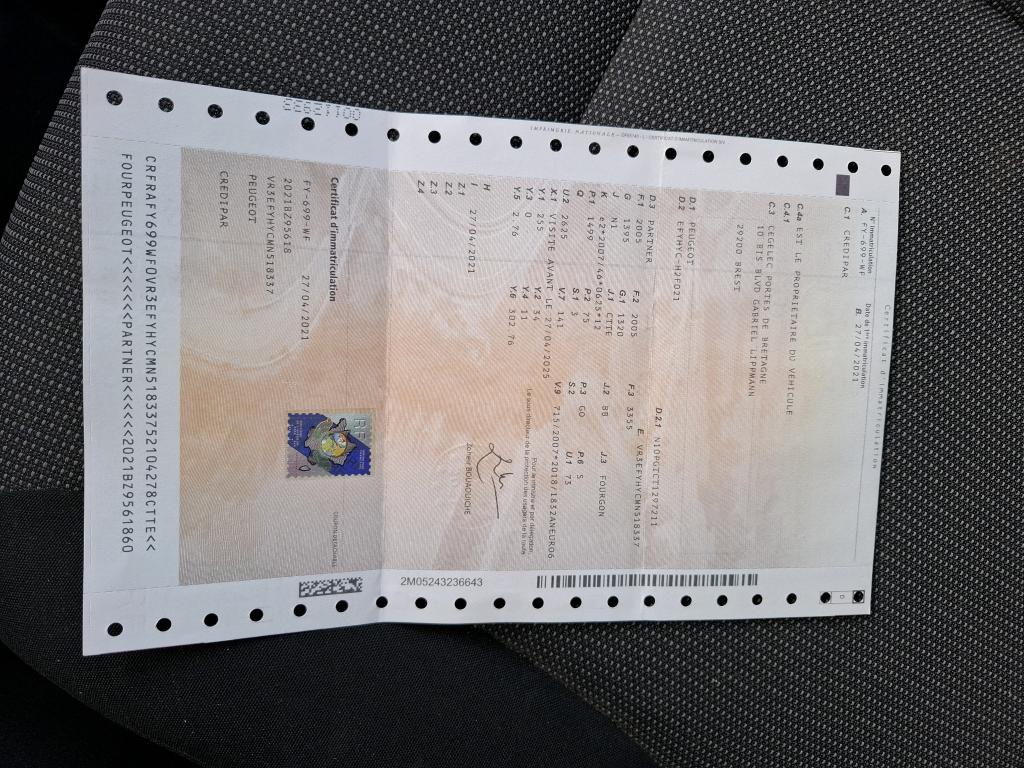 Peugeot PARTNER FOURGON STANDARD 650 KG BLUEHDI 100 S&S BVM5 PREMIUM 2021