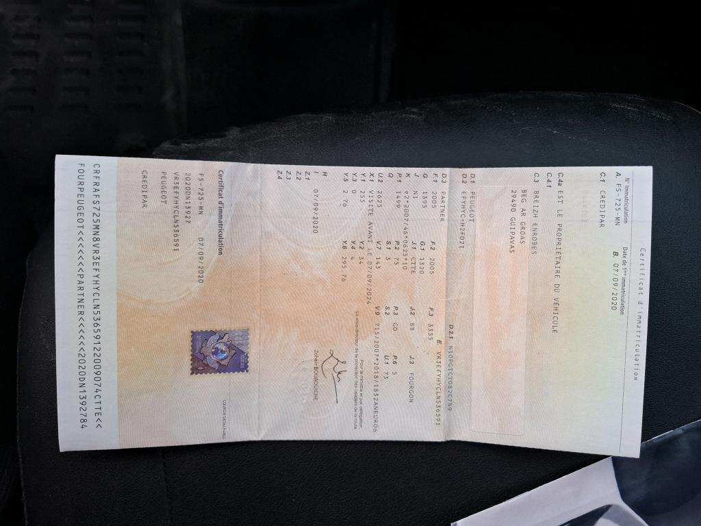 Peugeot PARTNER FOURGON STANDARD 650 KG BLUEHDI 100 S&S BVM5 PREMIUM 2020