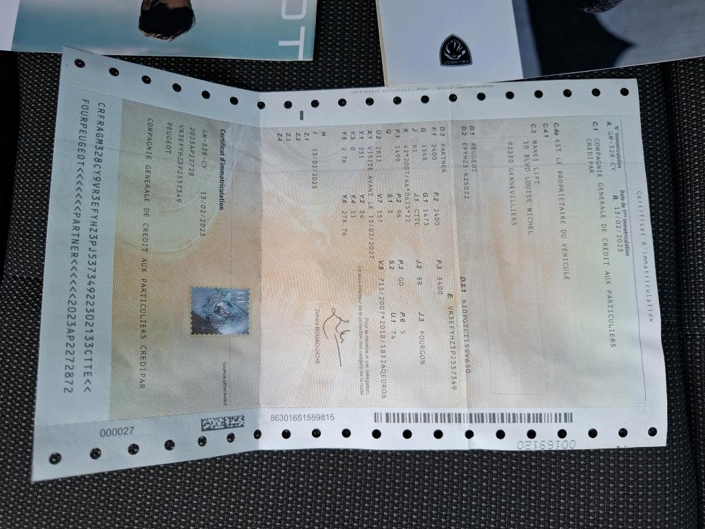 Peugeot PARTNER FOURGON XL 950 KG BLUEHDI 130 S&S EAT8  2023