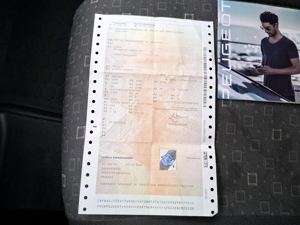 Peugeot PARTNER FOURGON STANDARD 1000 KG BLUEHDI 100 S&S BVM6 GRIP 2022