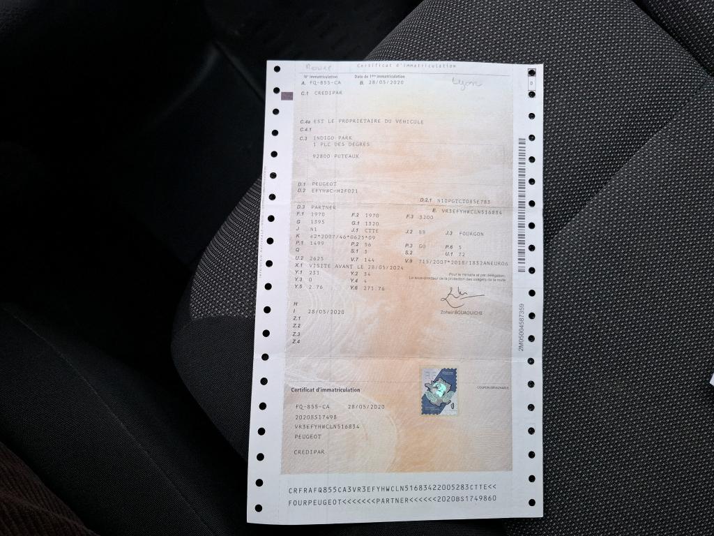 Peugeot PARTNER FOURGON STANDARD 650 KG BLUEHDI 75 BVM5 PREMIUM 2020