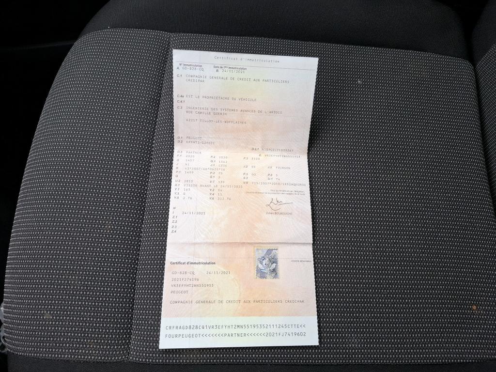 Peugeot PARTNER FOURGON STANDARD 650 KG BLUEHDI 100 S&S BVM5 PREMIUM 2021