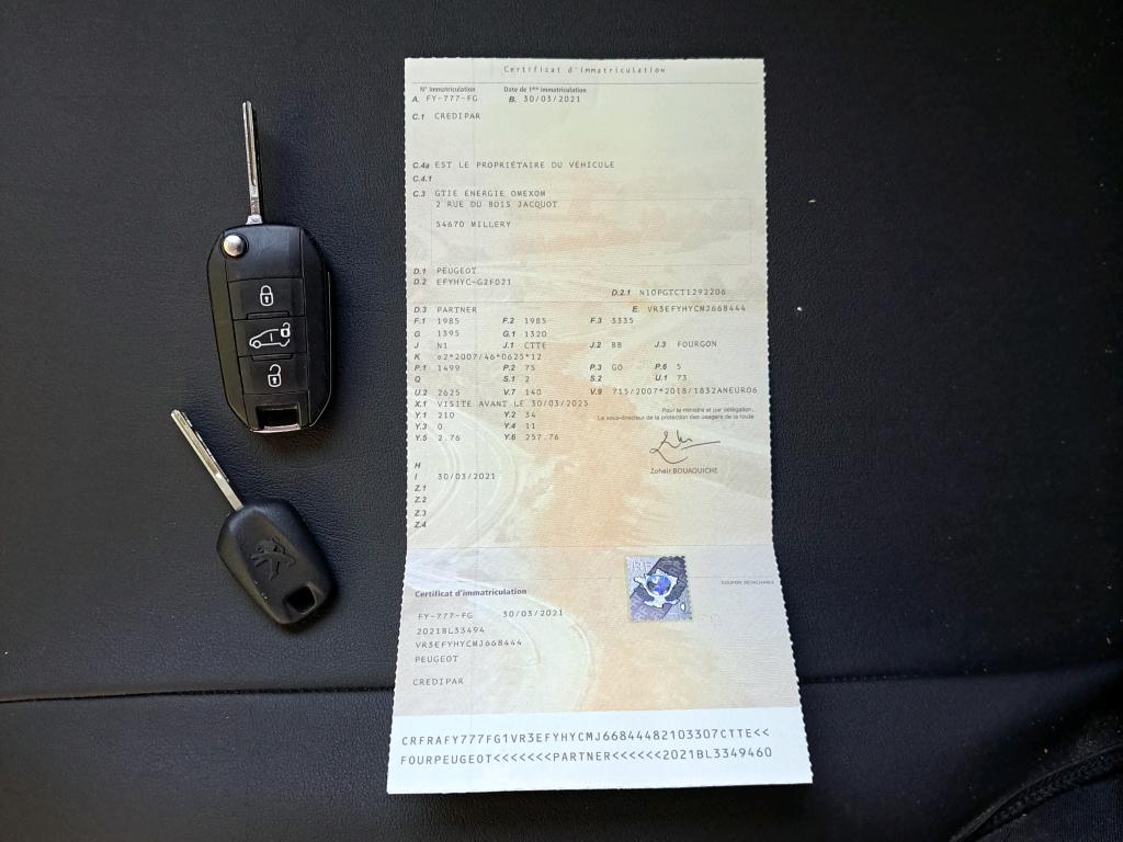 Peugeot PARTNER FOURGON STANDARD 650 KG BLUEHDI 100 S&S BVM5 ASPHALT 2021
