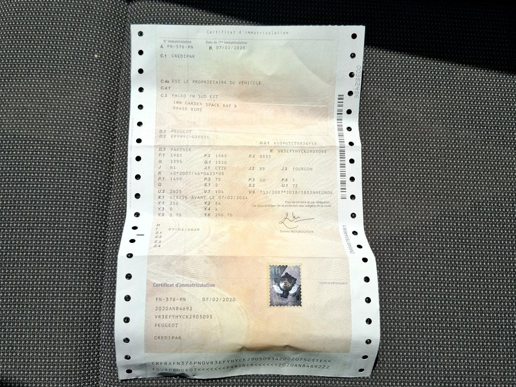 Peugeot PARTNER FOURGON STANDARD 650 KG BLUEHDI 100 S&S BVM5 PREMIUM 2020