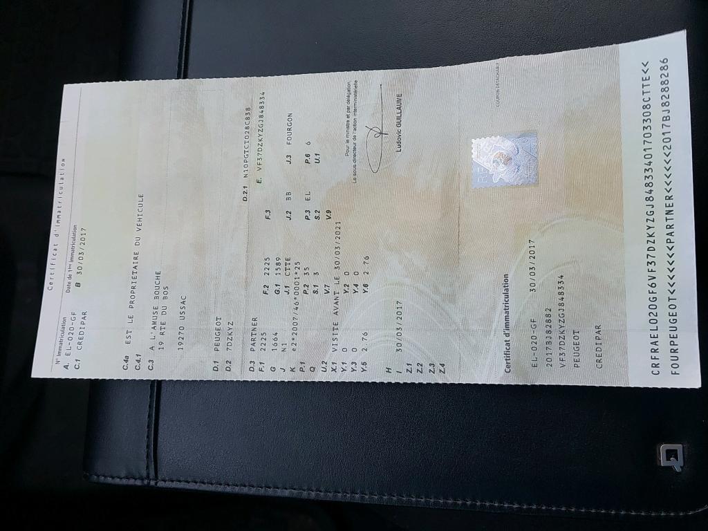 Peugeot PARTNER FOURGON ELECTRIC STANDARD PREMIUM AVEC BATTERIE 2017