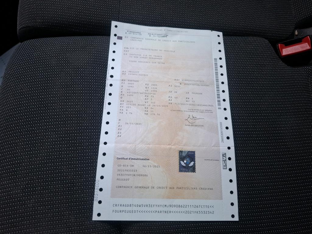 Peugeot PARTNER FOURGON STANDARD 650 KG BLUEHDI 100 S&S BVM5 ASPHALT 2021