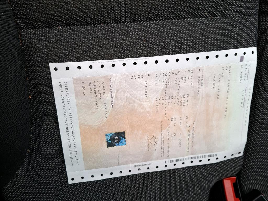 Peugeot PARTNER FOURGON STANDARD 650 KG BLUEHDI 100 S&S BVM5 PREMIUM 2019