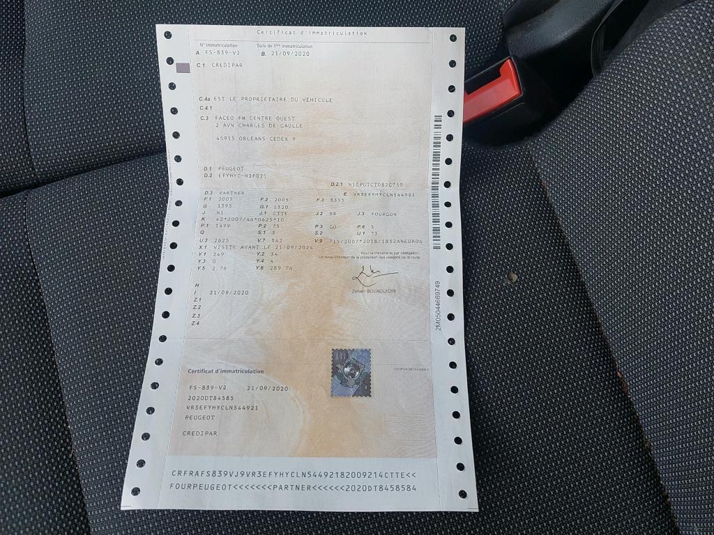 Peugeot PARTNER FOURGON STANDARD 650 KG BLUEHDI 100 S&S BVM5 PREMIUM 2020