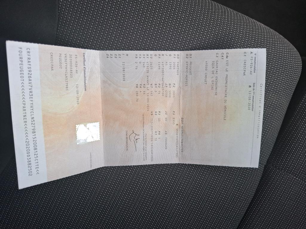 Peugeot PARTNER FOURGON STANDARD 650 KG BLUEHDI 100 S&S BVM5 ASPHALT 2020