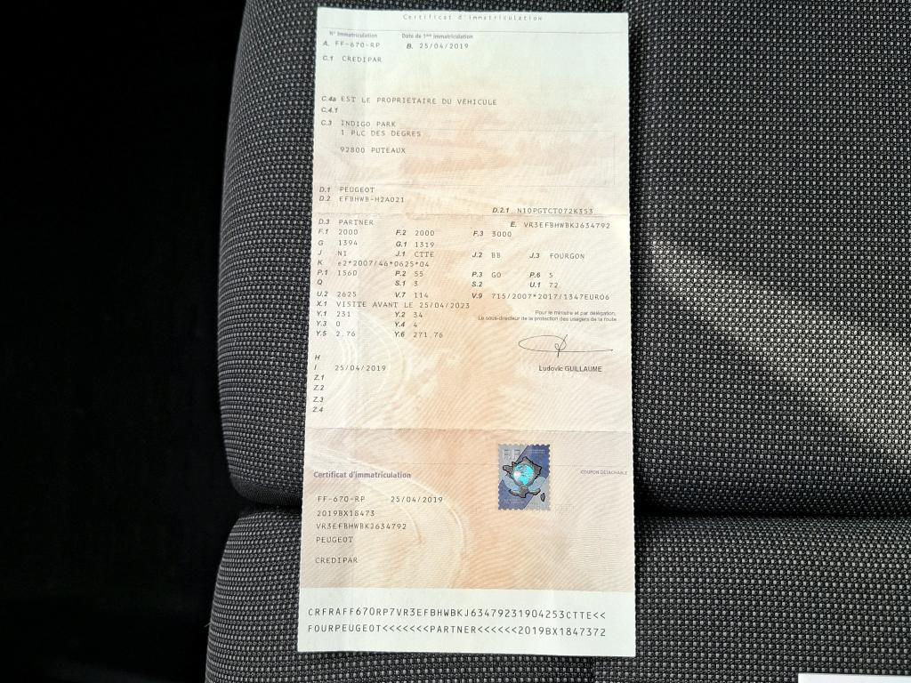 Peugeot PARTNER FOURGON STANDARD 650 KG BLUEHDI 75 BVM5 PREMIUM 2019