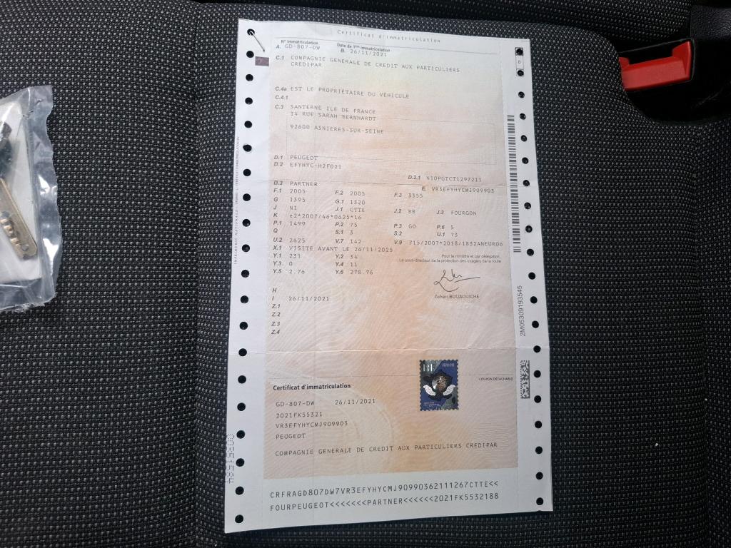 Peugeot PARTNER FOURGON STANDARD 650 KG BLUEHDI 100 S&S BVM5 ASPHALT 2021