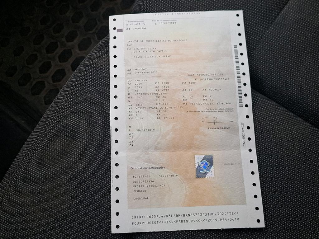 Peugeot PARTNER FOURGON STANDARD 650 KG BLUEHDI 100 S&S BVM5 PREMIUM 2019