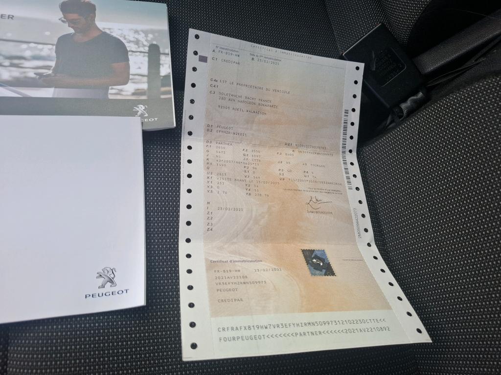 Peugeot PARTNER FOURGON STANDARD 650 KG BLUEHDI 130 S&S EAT8 ASPHALT 2021