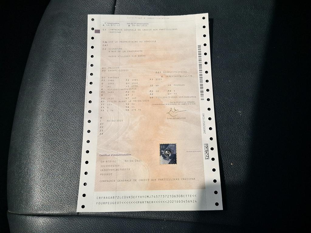 Peugeot PARTNER FOURGON STANDARD 650 KG BLUEHDI 100 S&S BVM5 PREMIUM 2021