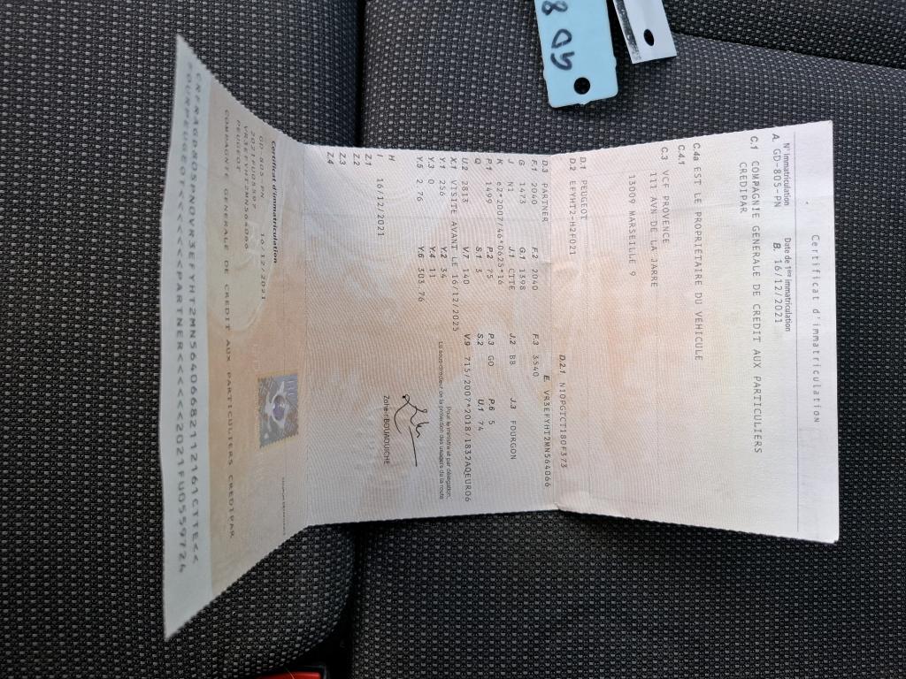 Peugeot PARTNER FOURGON STANDARD 650 KG BLUEHDI 100 S&S BVM6 ASPHALT 2021