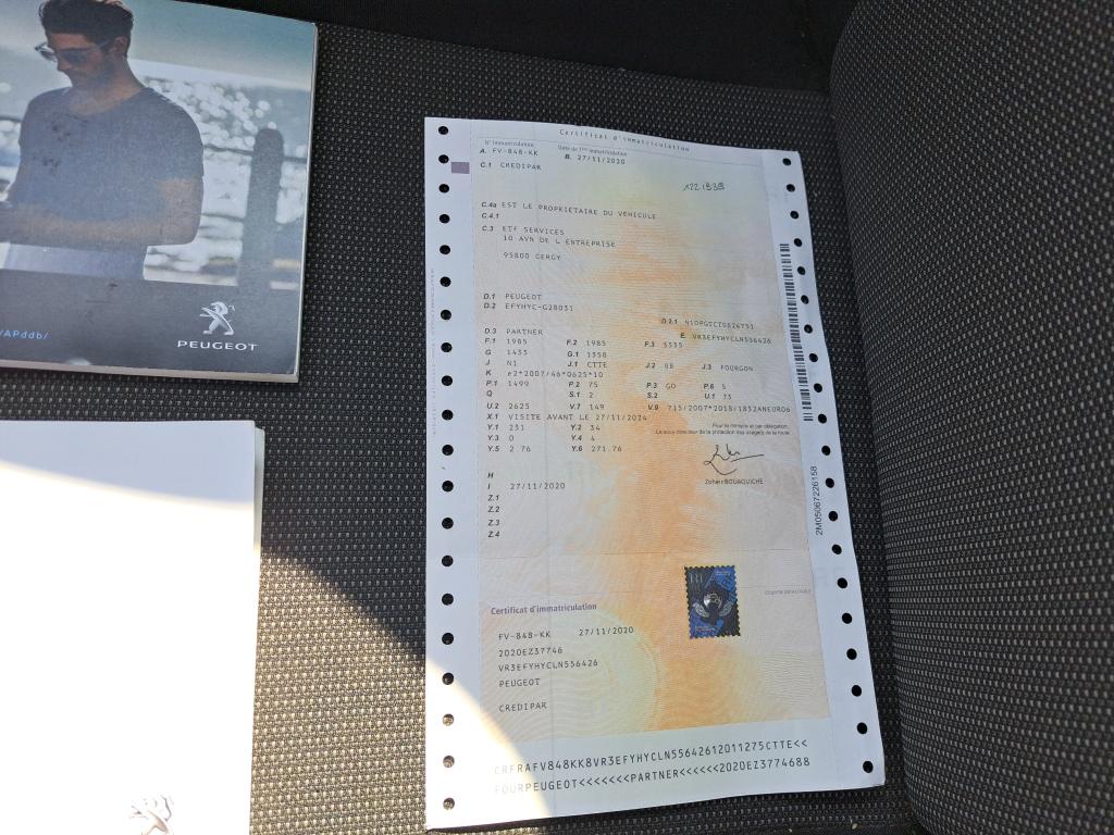 Peugeot PARTNER FOURGON STANDARD 650 KG BLUEHDI 100 S&S BVM5 PREMIUM 2020