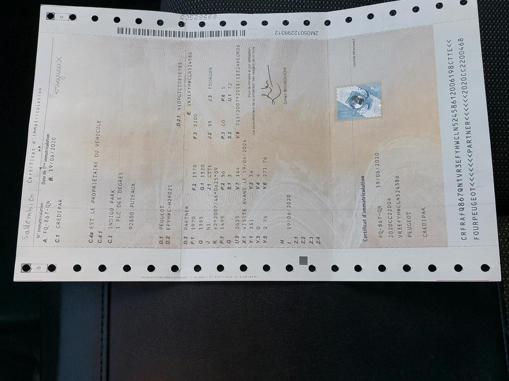 Peugeot PARTNER FOURGON STANDARD 650 KG BLUEHDI 75 BVM5 PREMIUM 2020