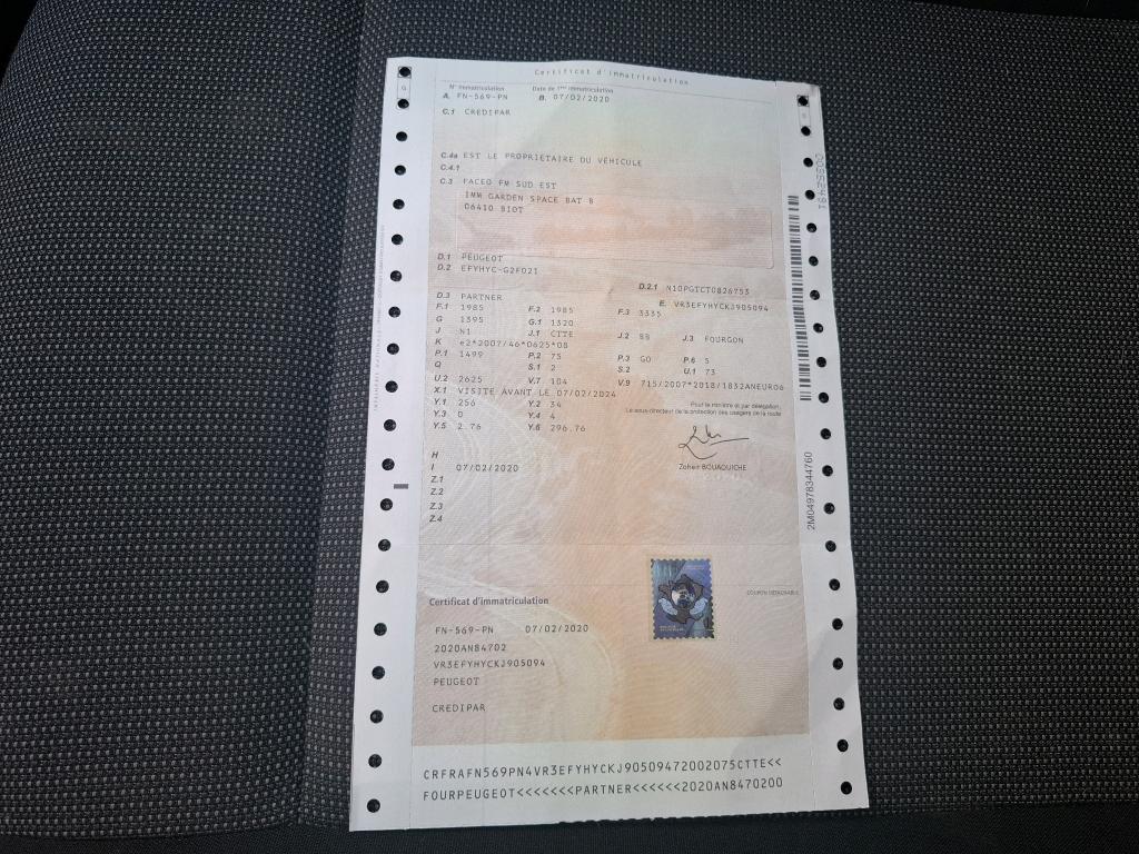 Peugeot PARTNER FOURGON STANDARD 650 KG BLUEHDI 100 S&S BVM5 PREMIUM 2020