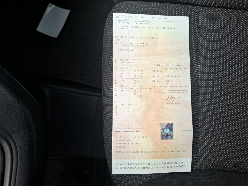 Peugeot PARTNER FOURGON STANDARD 650 KG BLUEHDI 75 BVM5 PREMIUM 2021
