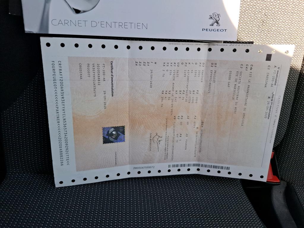 Peugeot PARTNER FOURGON STANDARD 650 KG BLUEHDI 100 S&S BVM5 PREMIUM 2020