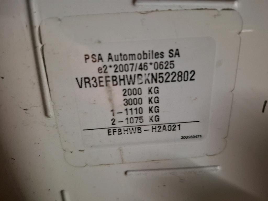 Peugeot PARTNER FOURGON STANDARD 650 KG BLUEHDI 75 BVM5 PREMIUM 2019