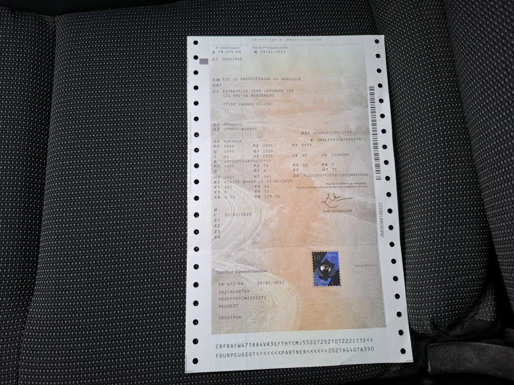 Peugeot PARTNER FOURGON STANDARD 650 KG BLUEHDI 100 S&S BVM5 PREMIUM 2021