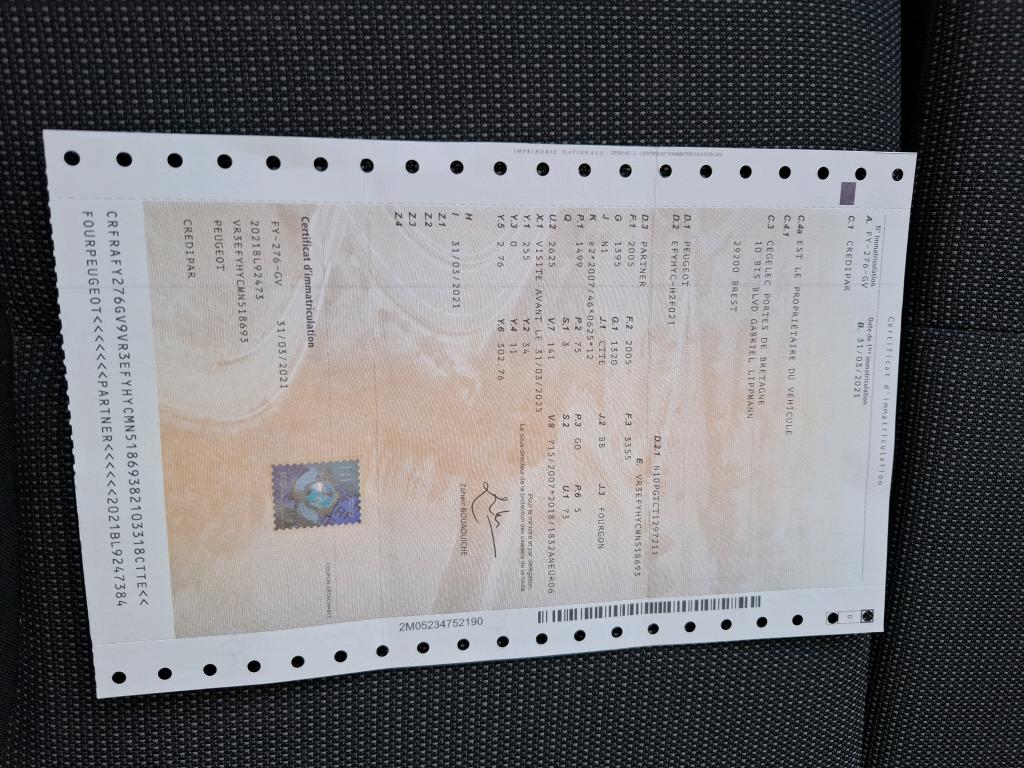 Peugeot PARTNER FOURGON STANDARD 650 KG BLUEHDI 100 S&S BVM5 PREMIUM 2021