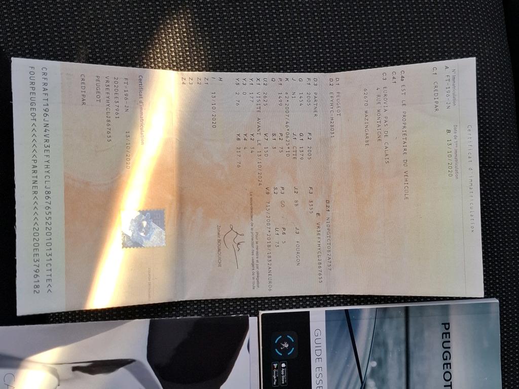 Peugeot PARTNER FOURGON STANDARD 650 KG BLUEHDI 100 S&S BVM5 PREMIUM 2020