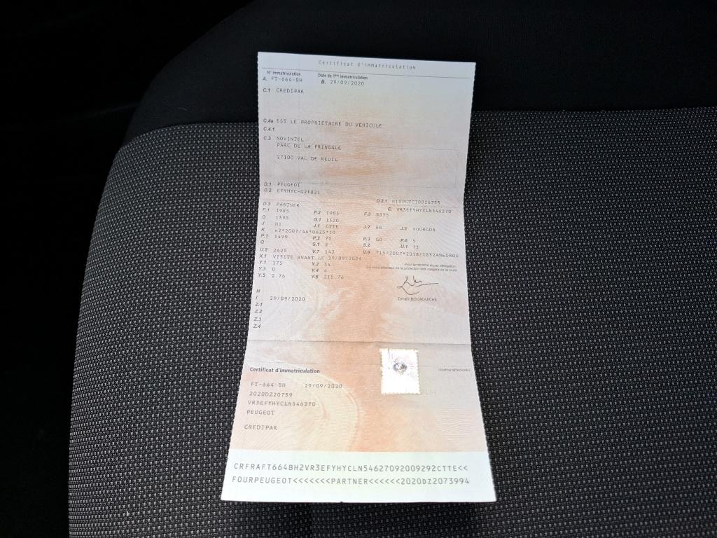 Peugeot PARTNER FOURGON STANDARD 650 KG BLUEHDI 100 S&S BVM5 ASPHALT 2020