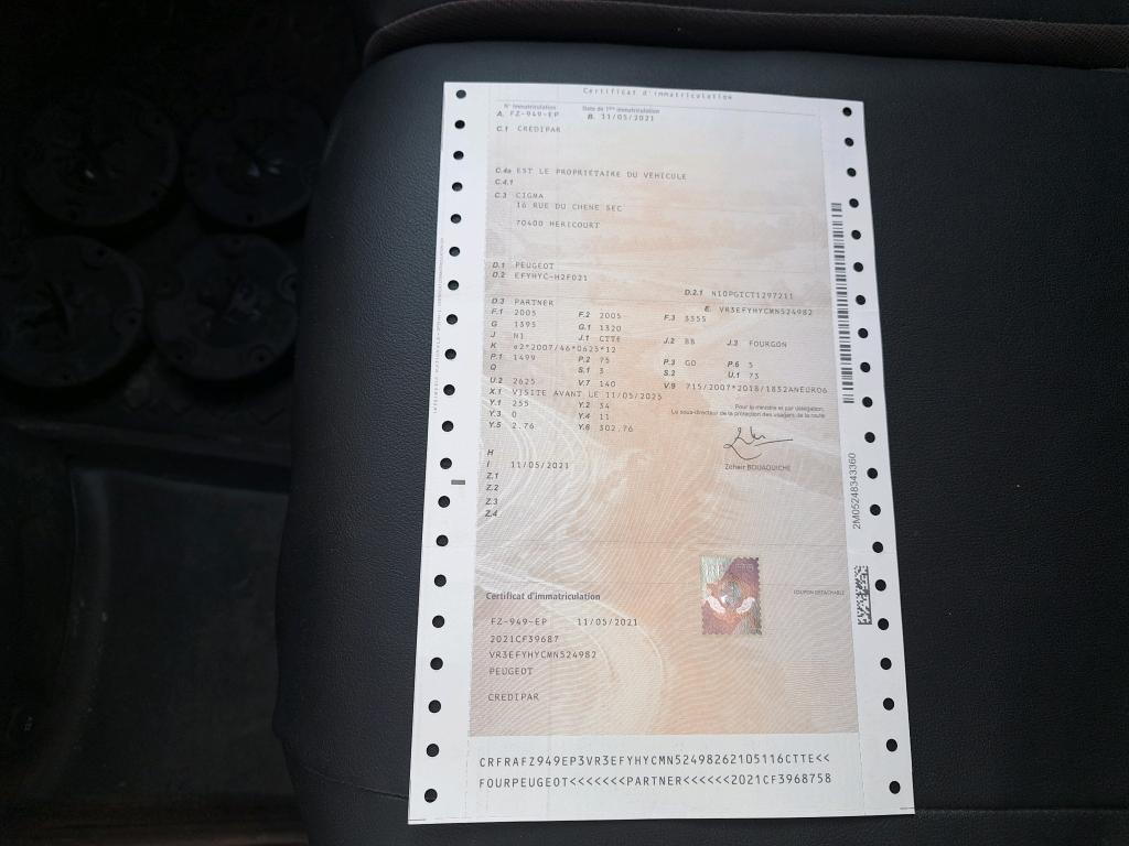 Peugeot PARTNER FOURGON STANDARD 650 KG BLUEHDI 100 S&S BVM5 ASPHALT 2021