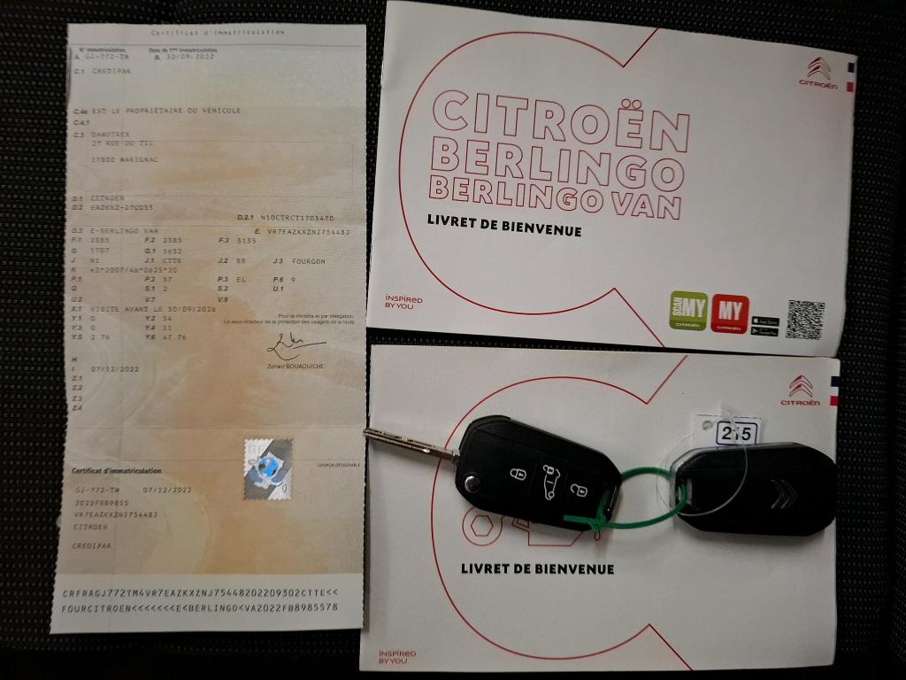 Citroen E-BERLINGO VAN XL 750 100 KW (136 CH) BATTERIE 50 KWH  2022