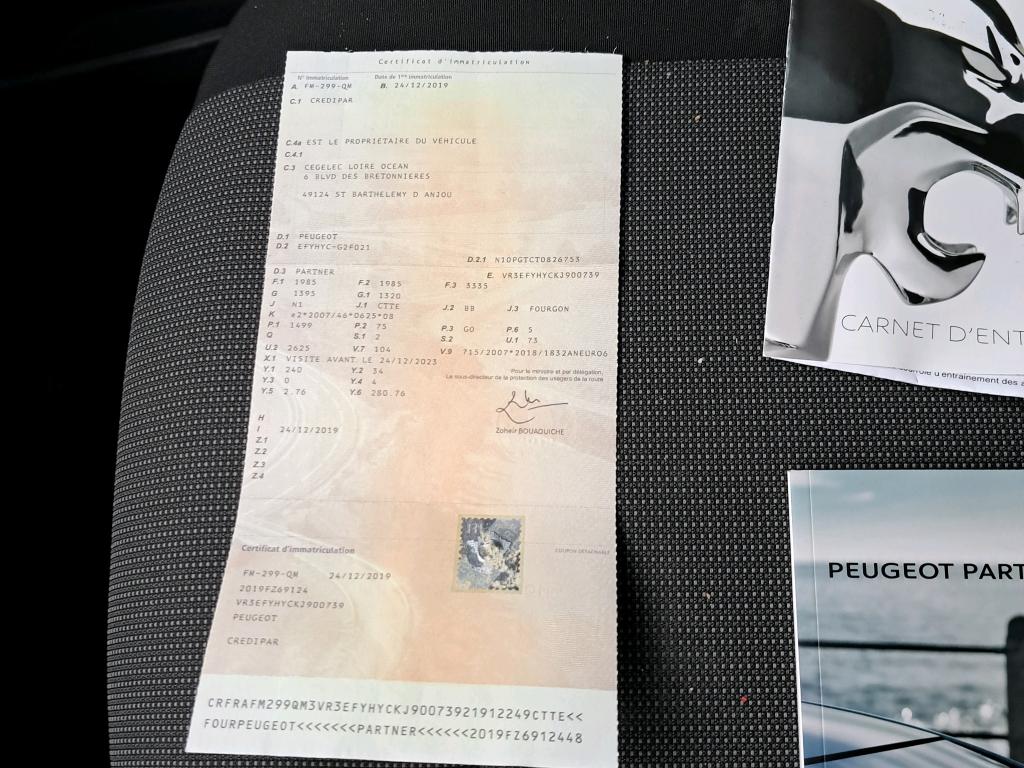 Peugeot PARTNER FOURGON STANDARD 650 KG BLUEHDI 100 S&S BVM5 ASPHALT 2019