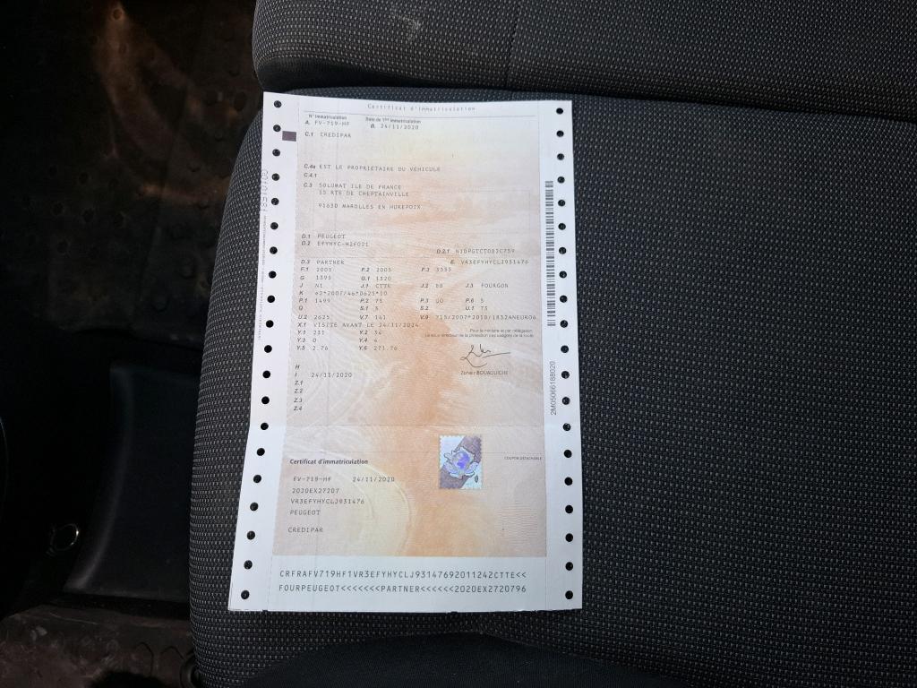 Peugeot PARTNER FOURGON STANDARD 650 KG BLUEHDI 100 S&S BVM5 ASPHALT 2020