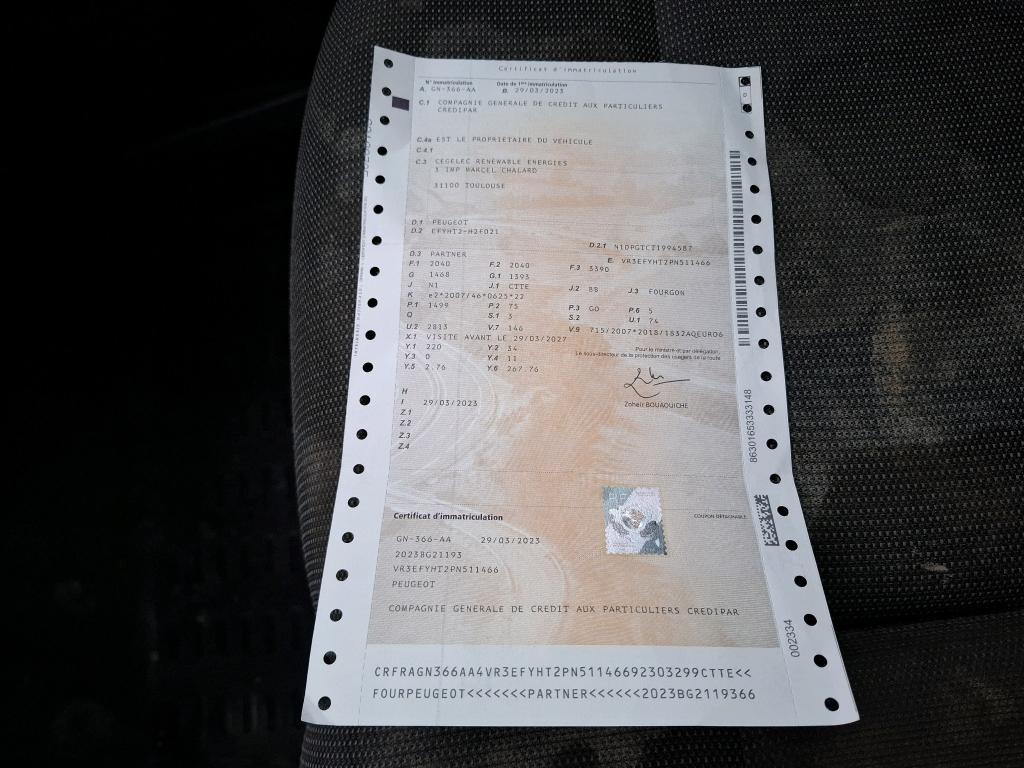 Peugeot PARTNER FOURGON M 650 KG BLUEHDI 100 S&S BVM6  2023